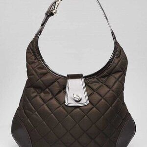 Burberry Green/Brown Quilted Nylon Brook Hobo Bag